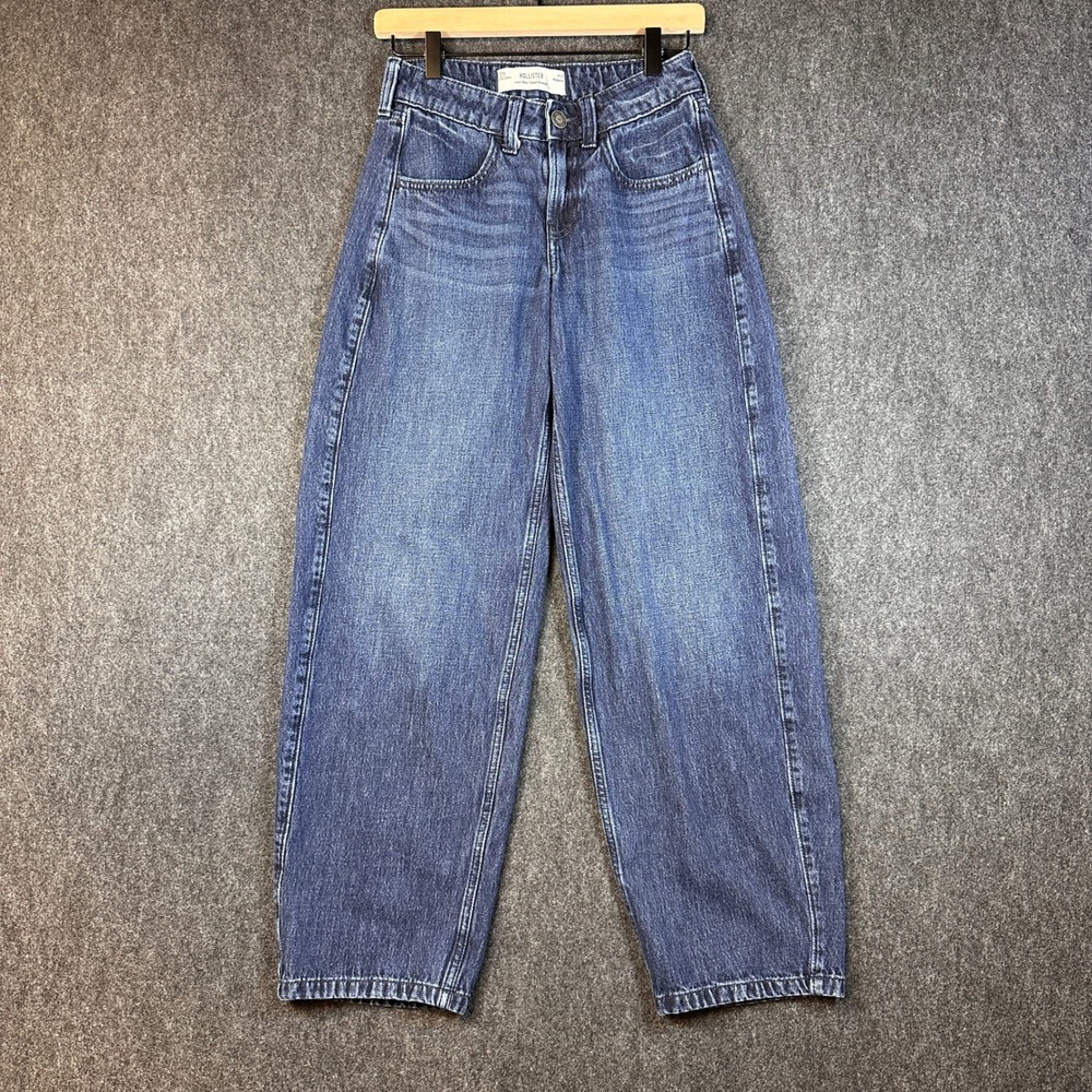Hollister Low-Rise Taper Baggy Jeans W 23 Regular Y2K Dark Wash Blue Denim
